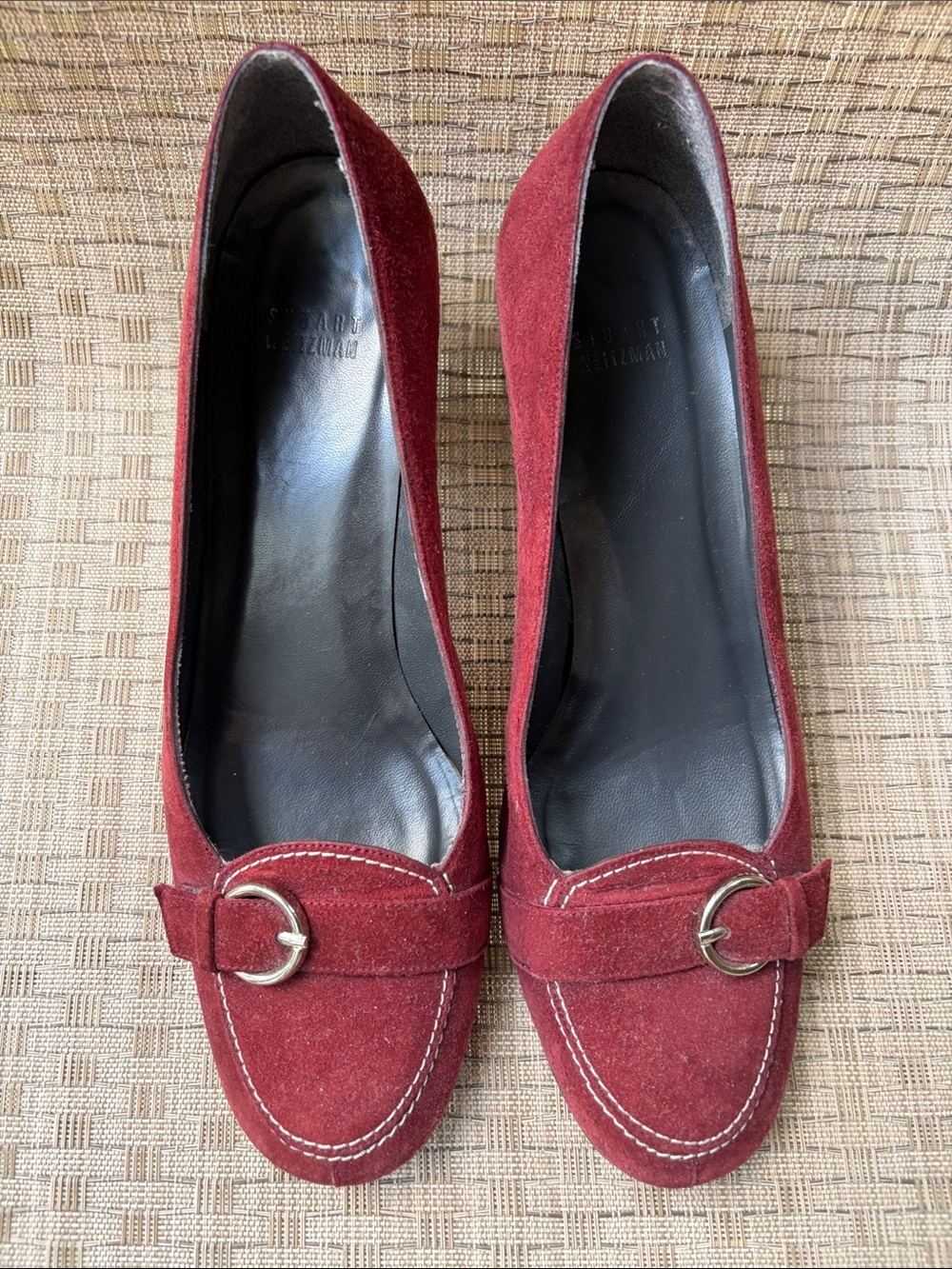 Stuart Weitzman Women's Burgundy Suede Loafers (with heels)